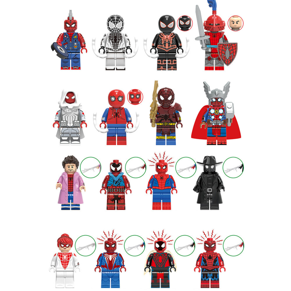 (Style C 16pcs) Across the Spider-Verse Spider-Man Minifigures Building Blocks Toy Action Figure Fit Lego