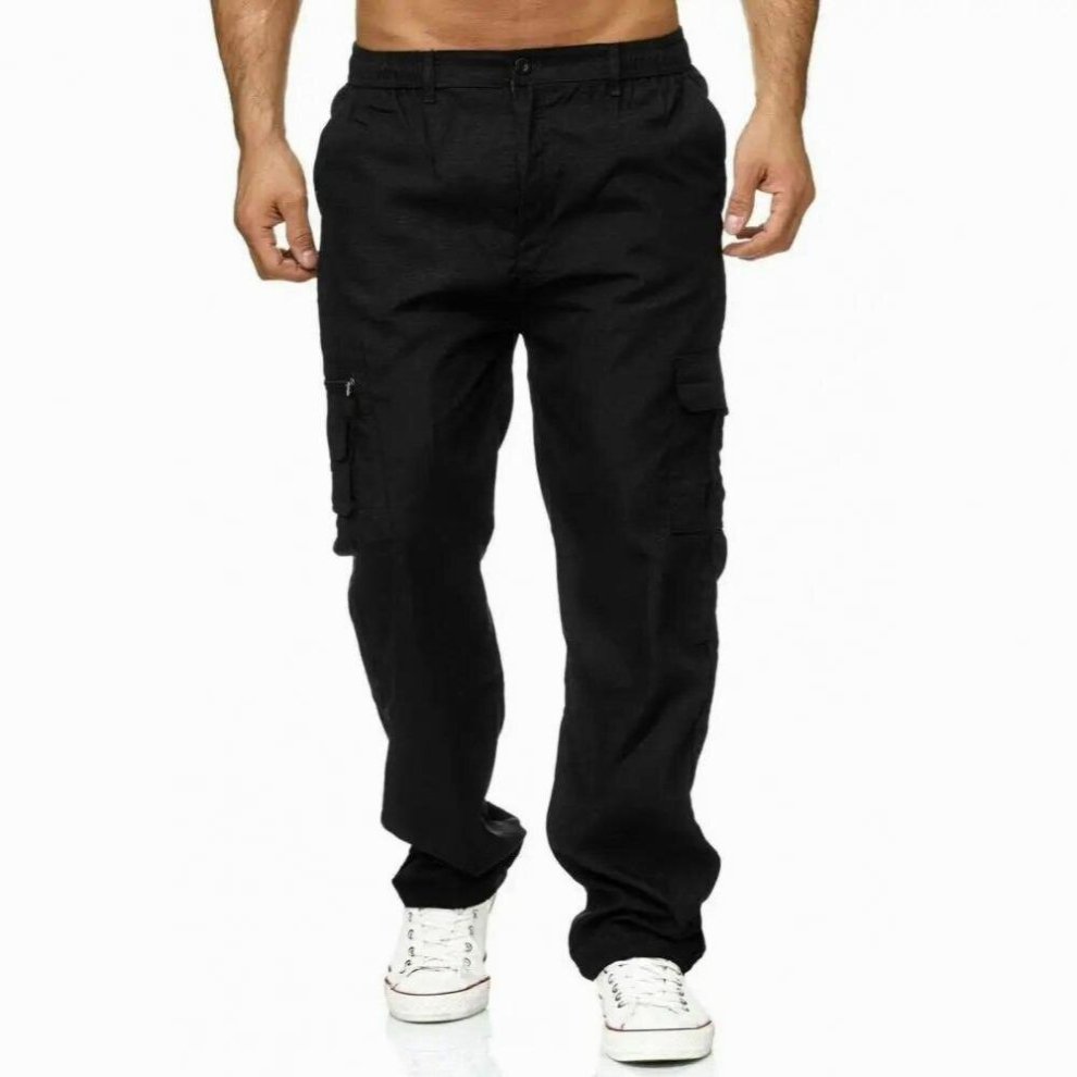Men Casual Cargo Pants Elastic Waist Men Long Pants Loose Fit Workwear Straight Trousers Solid Pockets Men Trousers 885671616350