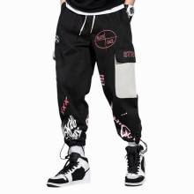 Men Overalls Male Cargo Pants Print Mid Waist Ankle Tied Sweatpants Dressing