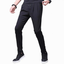 Summer Men Leggings Solid Elastic Waist Drawstring Pockets Lace-up Straight Sweatpants Mid-rise Straight Trousers