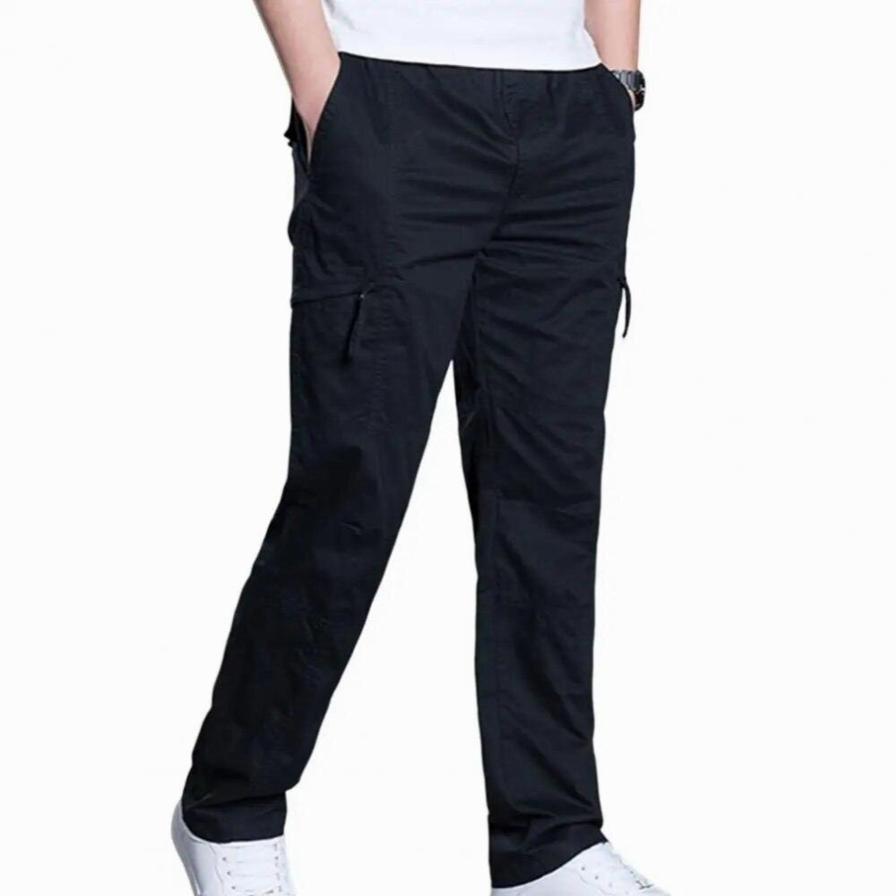 Men Pants Solid Japan Style Men Overalls Multiple Pockets Loose Cargo Pants Loose Mid Waist Ankle Tied Pants For Working 885671616183