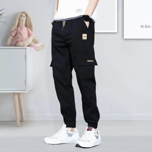 Stylish Overalls Solid Everyday Wear Mid Waist Drawstring Men Trouser 1