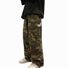 Stylish Men Trousers Elastic Waist Wide Leg Vintage Printed Mid Waist Pants