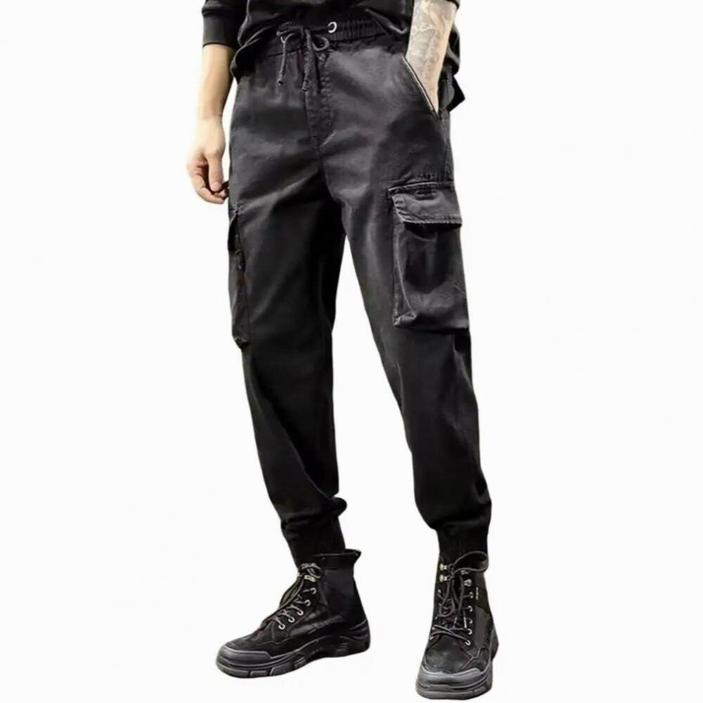 Men Overall All Match Pockets Wear-Resistant Drawstring Mid-Rise Cargo Trousers 885671618224