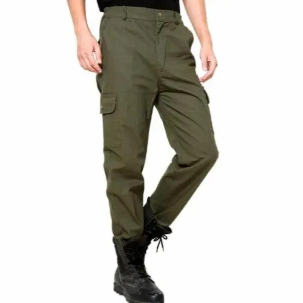 Casual Men Solid Thick Pockets Long Cargo Pants Straight Work Trousers Mens Workwear Trousers For Spring Autumn 885671620968
