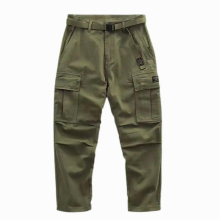 Overalls Loose Elastic Waist Solid Placket Pocket Military Pants High Waist Trousers Mens Clothing