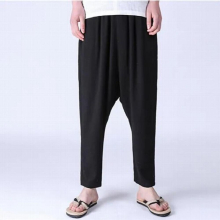 Casual Loose Drawstring Retro Long Pants Chinese Linen Men Hip Hop Drop Crotch Pants Men Haren Trousers M-5XL 6XL