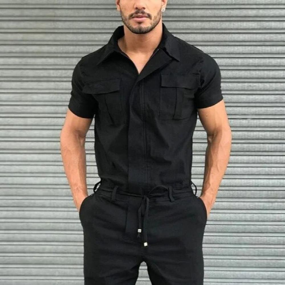 Casual Mens Overalls Street Wear Jumpsuit Fall Men Short Sleeve Basic Work Coverall Male Pure Cargo Overalls 885671543892