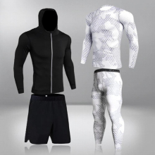 Mens Running 4PC/set Gym Legging Thermal Underwear Compression Fitness Rashguard Male Quick-Drying Tights Track Suit
