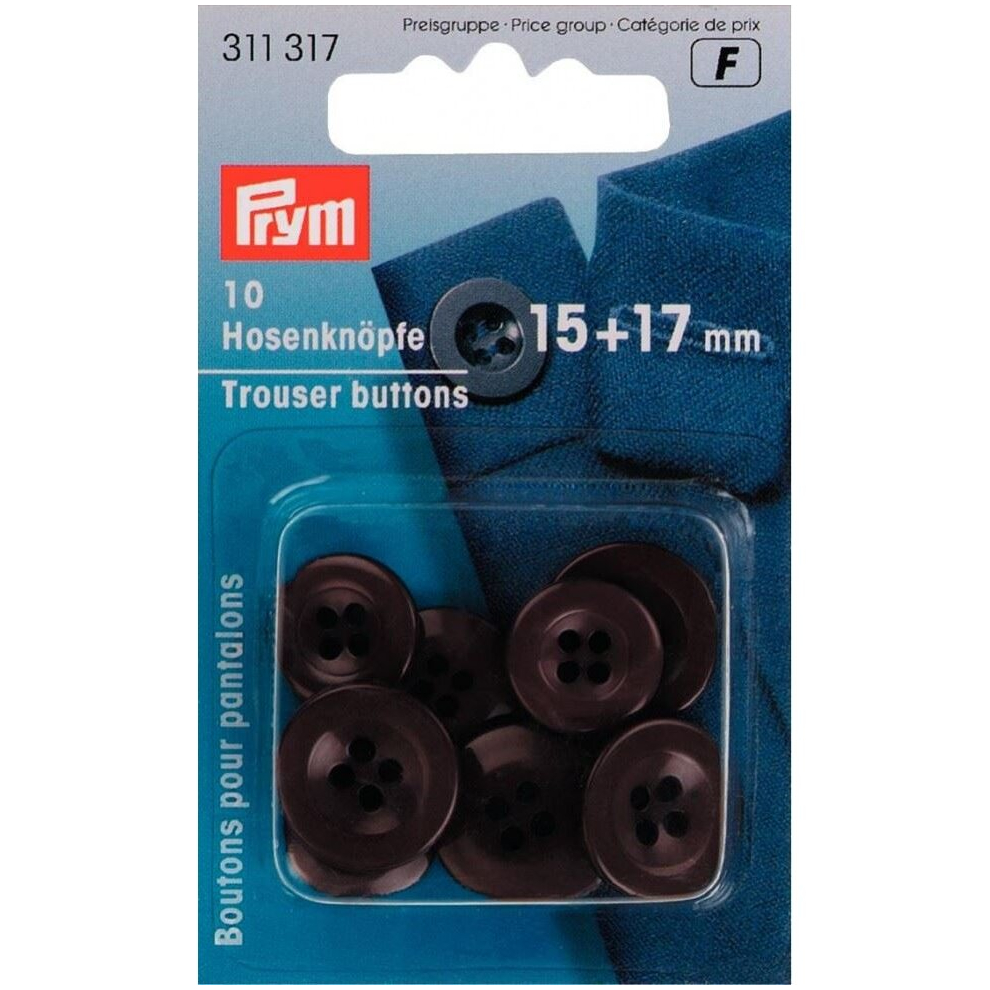 Prym Round Trouser Buttons  Dark Brown - per pack of 10