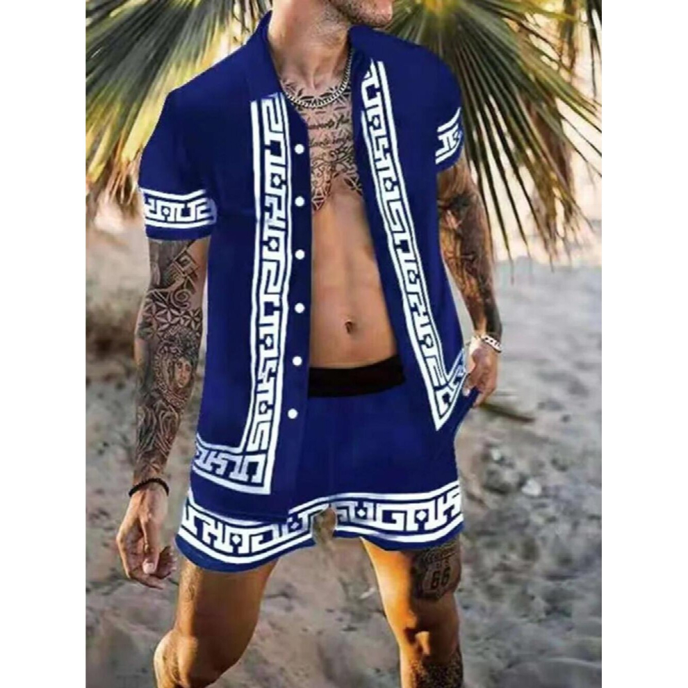 Summer Mens Print Suit Hawaii Casual Suit Mens Lapel Cardigan Shirt and Beach Shorts Two-piece Set-image-OPC-PCQS5JM-NEW
