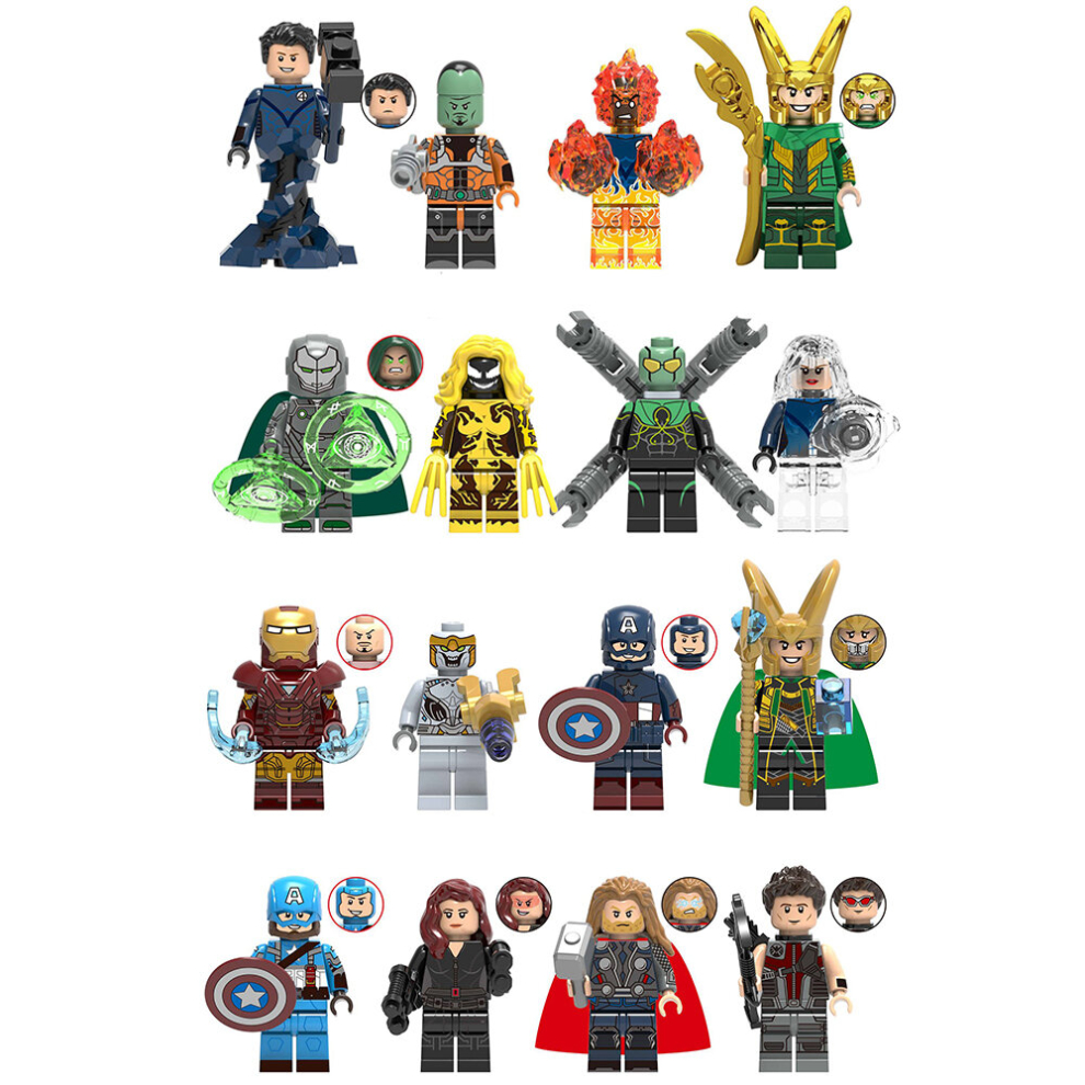 (Style C 16pcs) 16 piece Marvel Avengers superhero mini doll Dc set suitable fit LEGO