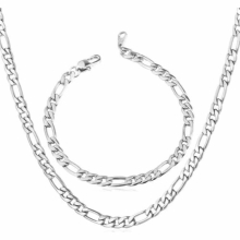 Jewelry Shop Men S Steel Necklace Bracelet Chain Set Se?enekli ACK06T White-Gray