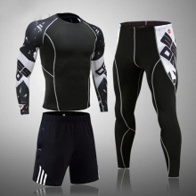 Mens Sports Suit male Quick drying Sportswear Compression Clothing Fitness Training kit Thermal Underwear leggings