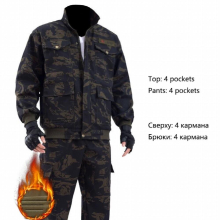 Mens Plus Velvet Overalls Fall And Winter Wear-resistant Warm Camouflage Tooling Suit Auto Repair Labor Insurance Service