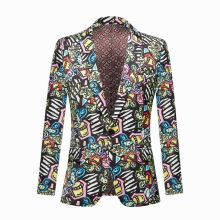 Jacket Pants Men Business Casual Slim Suit 2 Pieces Sets Printed Tuxedo Wedding Formal Dress Blazer Coat
