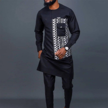 Muslin Men Suits Saudi Arabia Ethnic Suit Pocket Muslim Mens Two Piece Loose Dashiki Top Print African