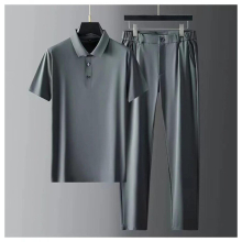 Men Suit Set Formal Office Summer Business Casual Male Outfits Two Piece Pants Trousers Classic Polo Tees Top T Shirts Plus Size