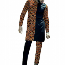 Mens Patchwork Sets Nigeria Groom Suit Male O-Neck Shirt+Elastic Waist Pant African Wedding Party Outfits