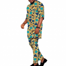 Half Sleeve Tops With Pants Mens Groom Suit Male Nigeria African Wedding Party Outfits