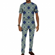 African Tops With Pants Mens Printed Suit Male Nigeria Outfits Wedding Party Garments