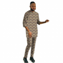 Half Sleeve Tops With Pants Mens Groom Suit Male Nigeria Outfits African Wedding Party Garments