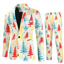 Men Suit Double Breasted Men Casual Christmas Snow Printed Suit Two Piece Suit Button Lapel Long Mens Dry Suit Wet Suit