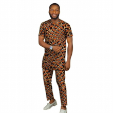 Short Sleeve Tops With Trousers Mens Groom Suit Male Nigerian Pant Sets African Wedding Party Outfits