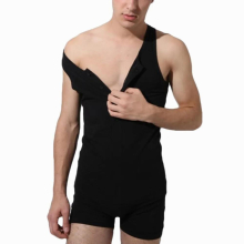 Men Sexy Solid One-piece Vest Tank Top Button Shorts Jumpsuit Bodysuit Solid one-piece slim and fit