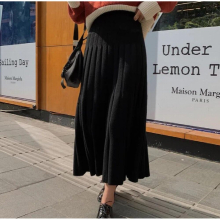 Winter Knitted Pleated Sweater Skirt Womens High Waist Long Midi Ladies Skirt Wool Blends