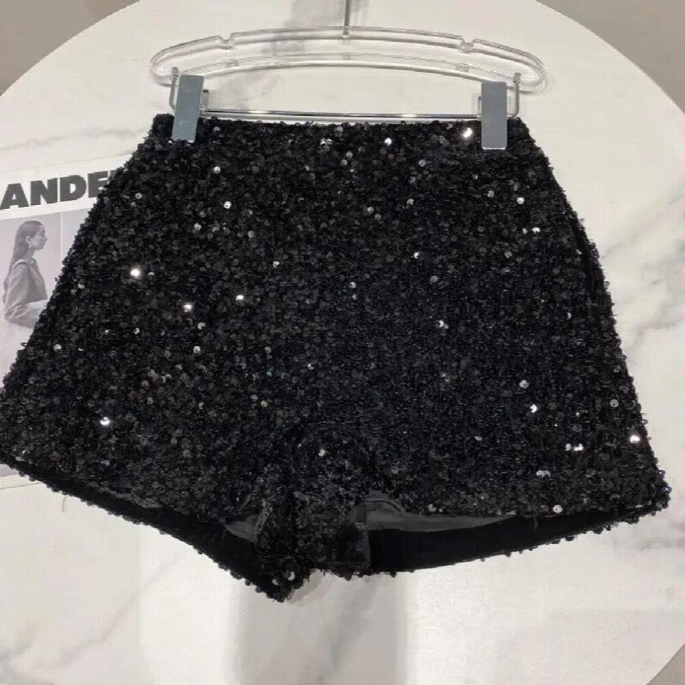 Full Body Sequins Shorts Women Spring Zipper Nightclub Shorts Femme Slim Fit Sliver Party Wide Leg Shorts-image-OPC-PCQSK6G-NEW