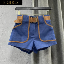 J GIRLS Autumn Arrival Dark Denim Shorts With Belt Streetwear Women Short Jeans GC327