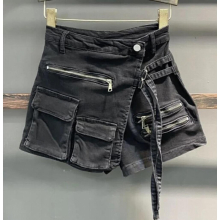 J GIRLS Summer Irregular Multi-pocketA-line Denim Shorts Skirt Women High Wasit Loose Wide-leg Short Jeans GE848
