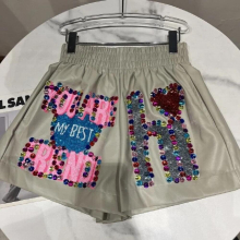 J GIRLS Autumn Arrivals Sequins Embroidery Beads Elastic Waist Pu Shorts Streetwear GG282