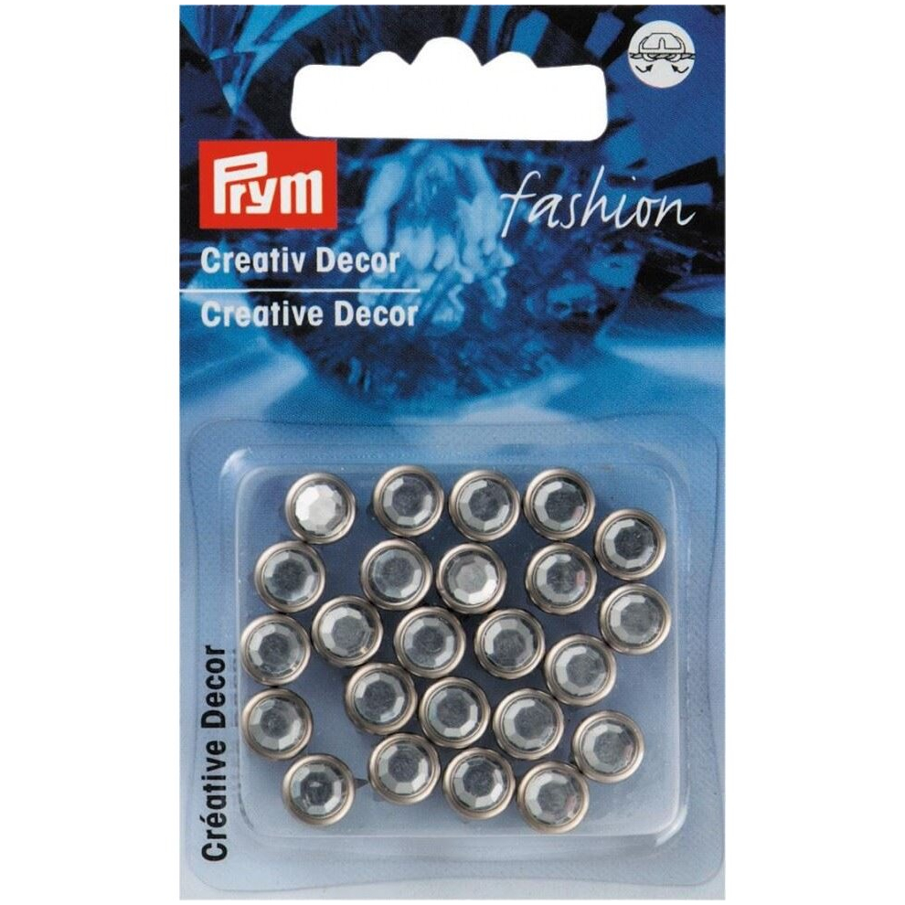 Prym Round Diamante Studs  Silver  - per pack of 24