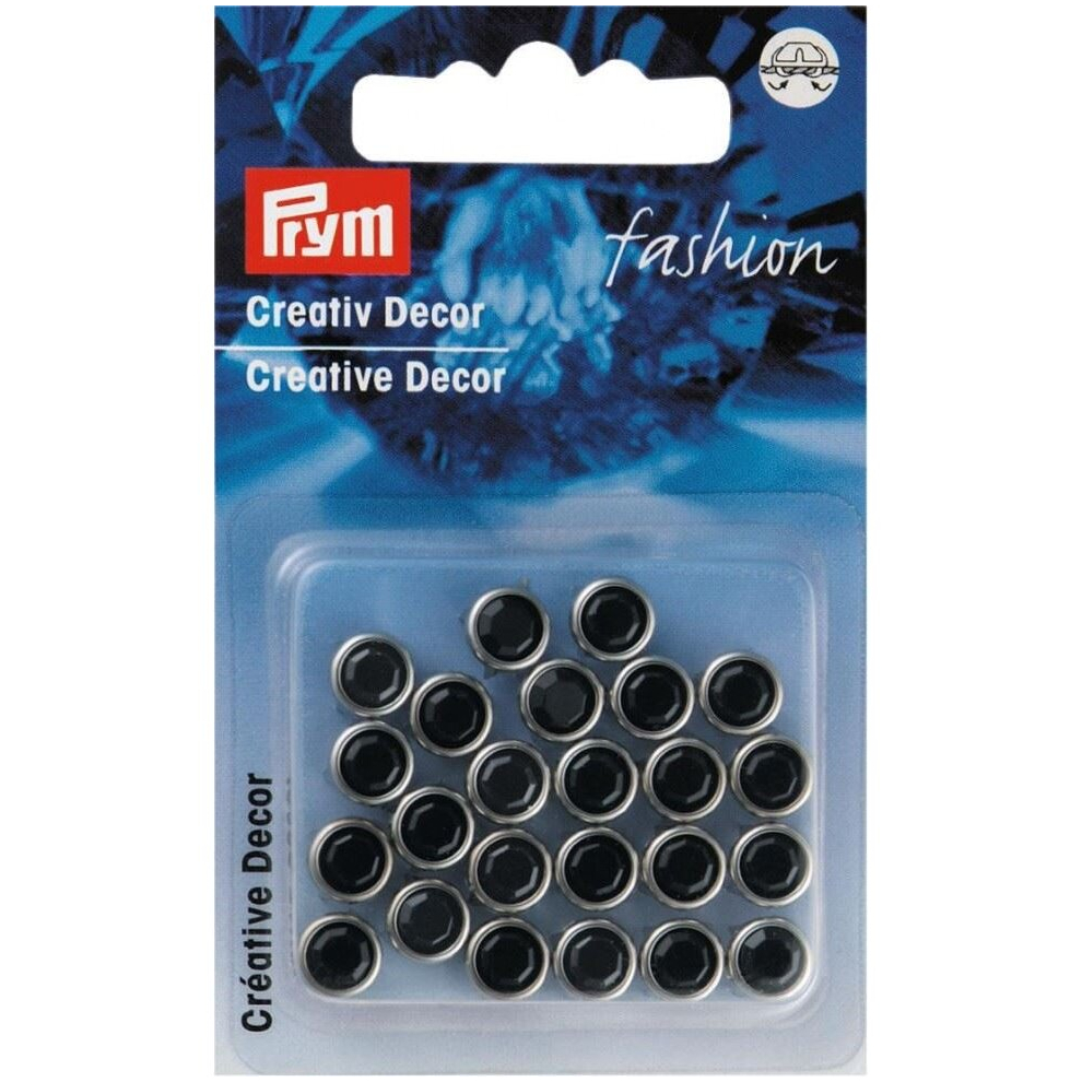 Prym Round Diamante Studs  Black  - per pack of 24