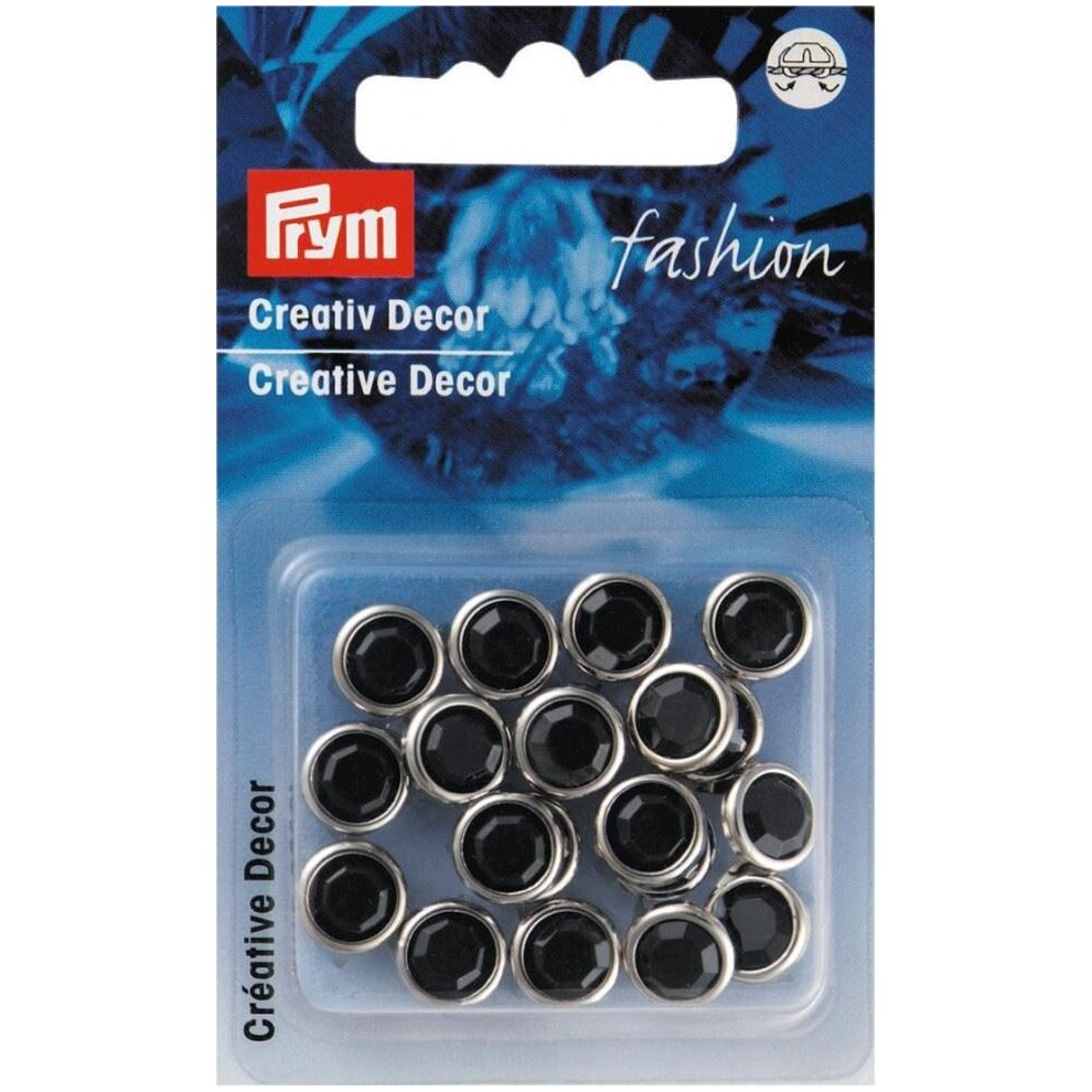 Prym Round Diamante Studs  Black  - per pack of 20