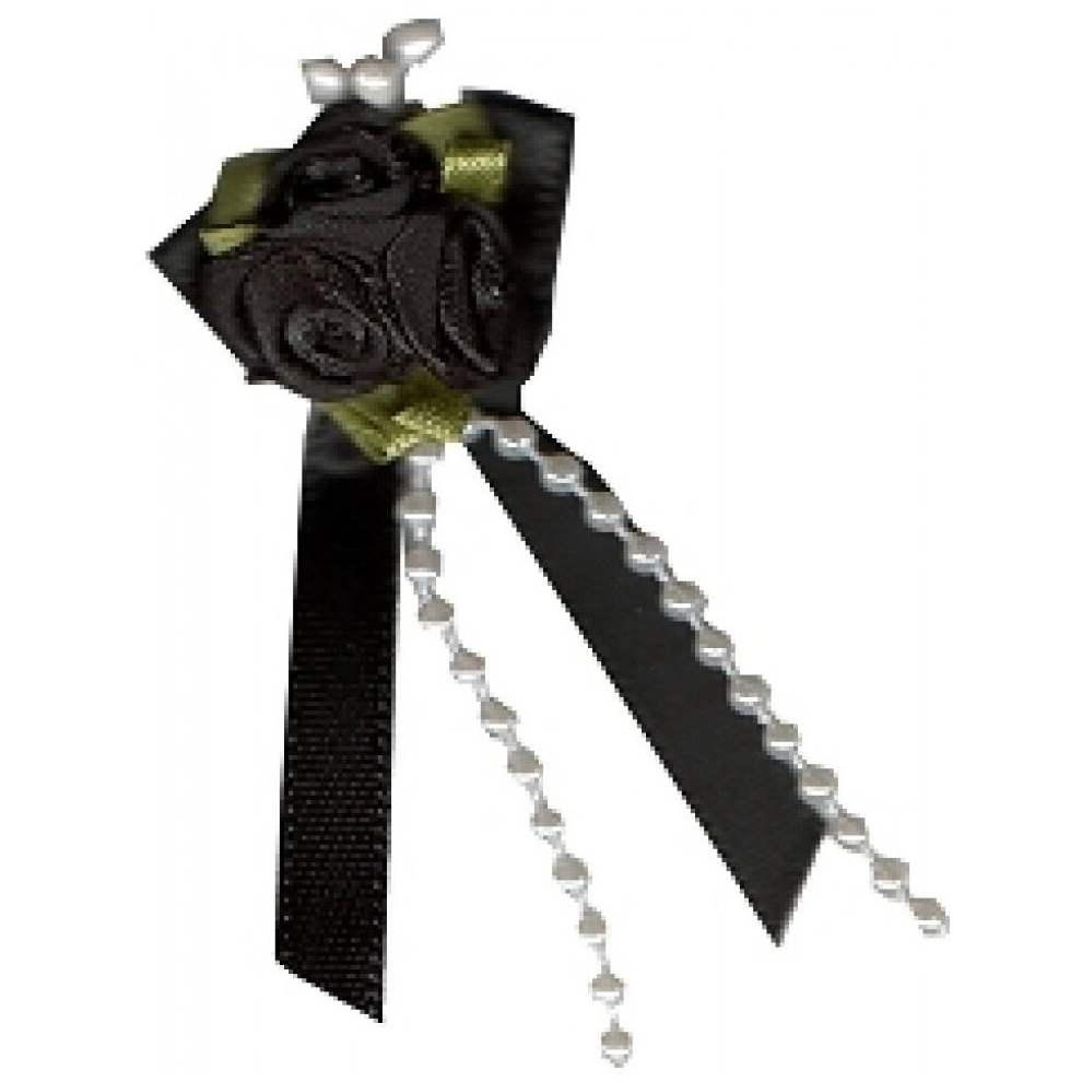 Rose on Ribbon Bow  Black - each