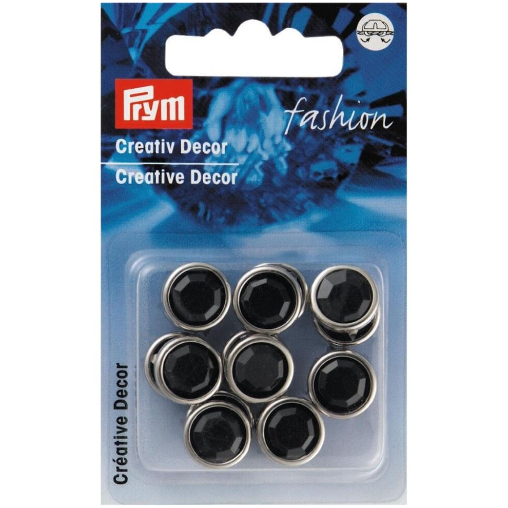 Prym Round Diamante Studs  Black  - per pack of 16