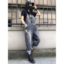 European Street Style Summer Ladies Floral Printed Denim Overalls Women Vintage Loose Jeans Girl Trousers Big Size