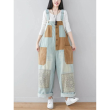 Japanese Ladies Denim Overalls Womens Loose Vintage Jeans Printed Patchwork Punk Streetwear