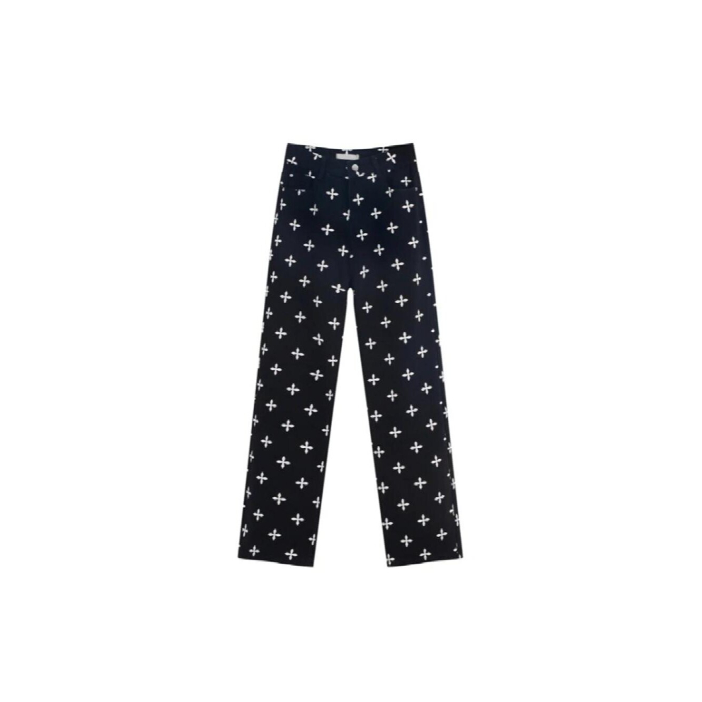 Cross Full Print Jeans Women Spring And Autumn Street Style High Waist Straight-leg Mopping Denim Trousers Female-image-OPC-PCQSMTV-NEW