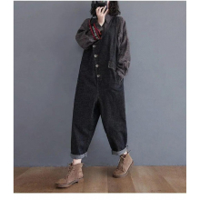Stitching Denim Overalls Wide-leg Jumpsuit Vintage Jeans Tide Sleeveless Irregular Single Breasted Overalls