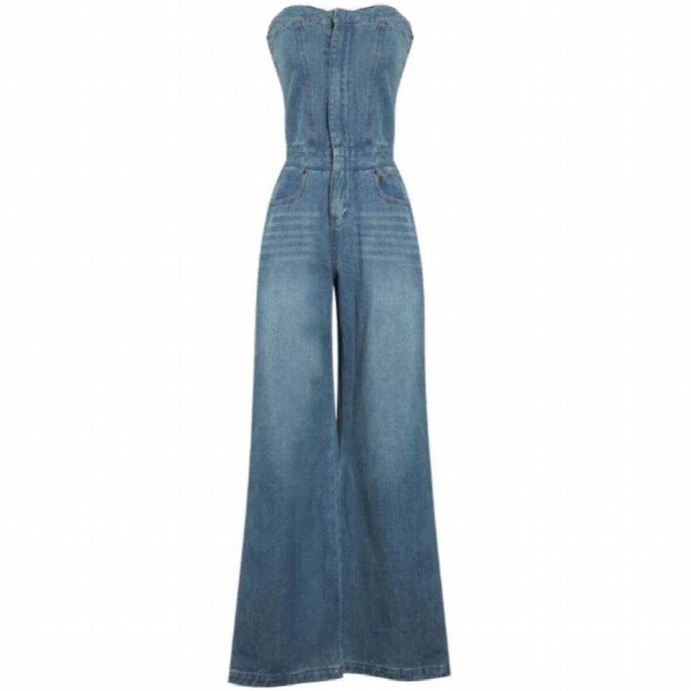 waist wide leg overalls women strapless sleeveless off the shoulder denim jumpsuit-image-OPC-PCQSKNZ-NEW