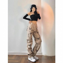 Biggorange Ink splash tie-dye butterfly overalls women spring oversized street pants vintage streetwear cargo pants