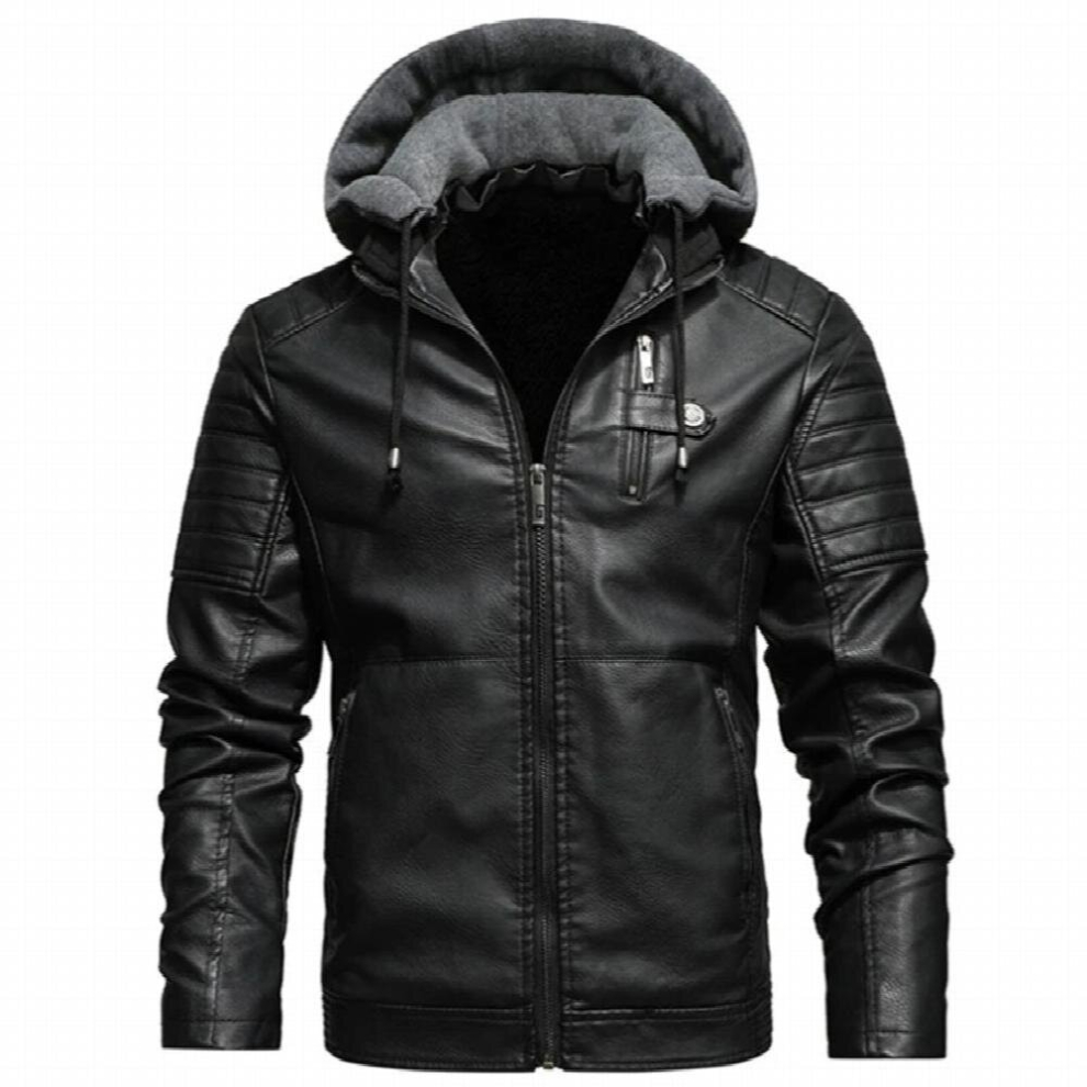 Mens Fleece Liner PU Leather Jackets Coats With Hood Autumn Winter Casual Motorcycle Jacket For Men Windbreaker Biker Jackets-image-OPC-PCQSQXT-NEW