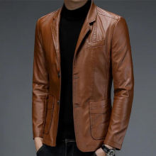 Dress Suit Coat Mens Jackets Lapel Business Leather Jackets Men Pu Blazers Style Slim Leather Coat Streetwear