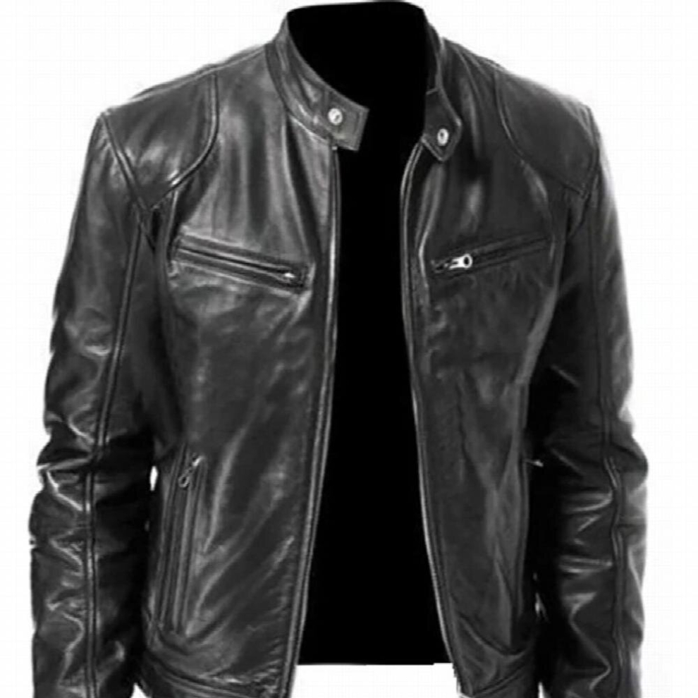 Motorcycle Jacket Mens Slim Fit Short-Coat Collar Pu Jackets Winter Autumn Zipper Stand Windproof Leather Coat Black 885658550189