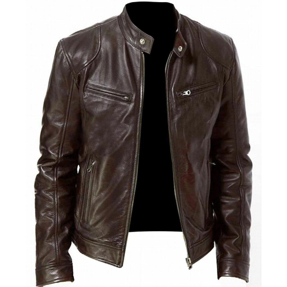 Mens Motorcycle Leather Jacket Slim Fit Short-Coat Lapel Pu Jackets Autumn Zipper Stand Windproof Leather Coat Mens Clothing Multicoloured 885658584221