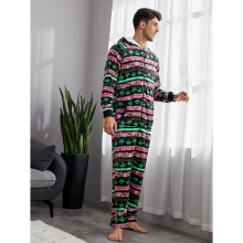 Winter Christmas Flannel Onesies Pajama Men Warm Soft Sleepwear Long Sleeve Jumpsuit